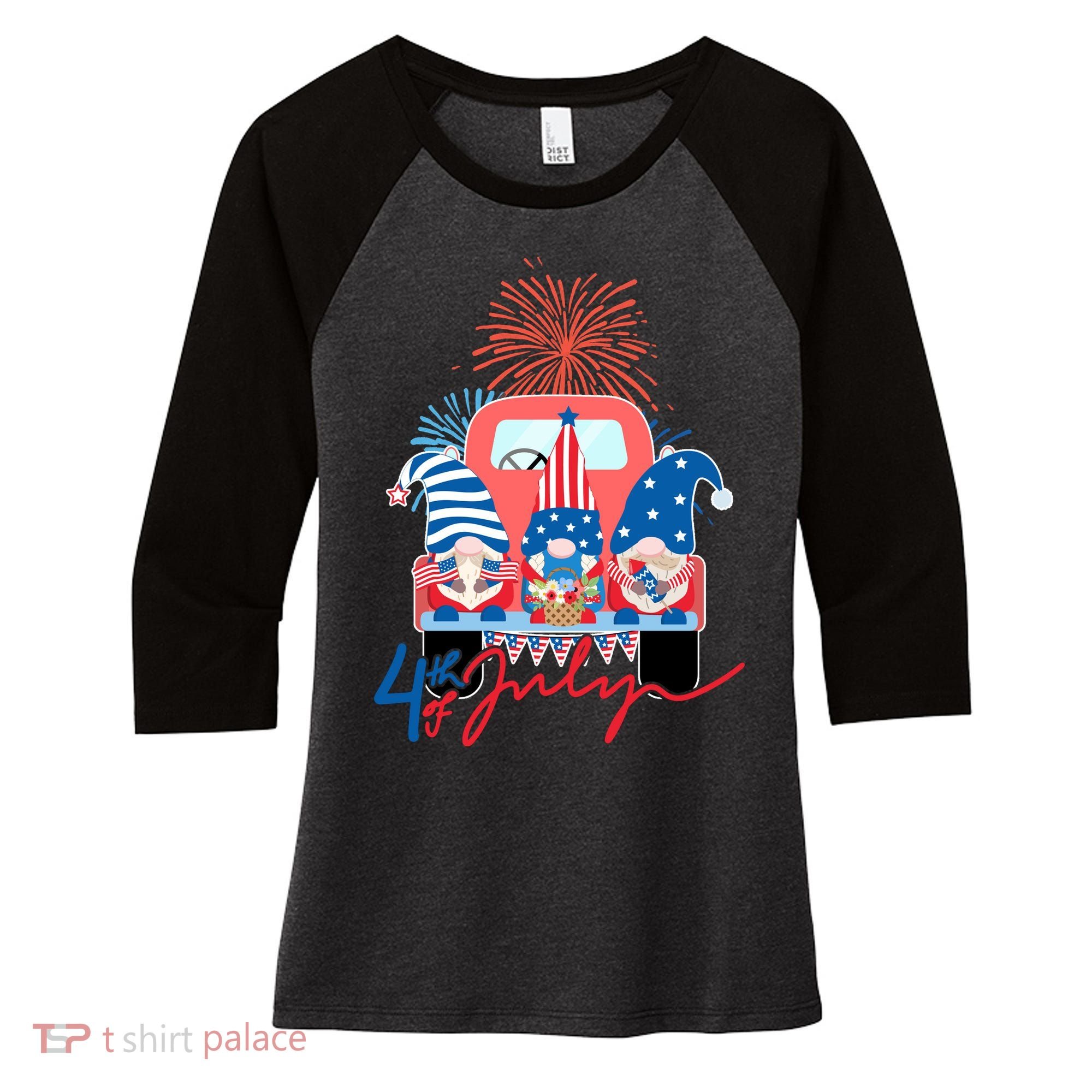 4th Of July Gnome Celebration Women's Tri-Blend 3/4-Sleeve Raglan Shirt