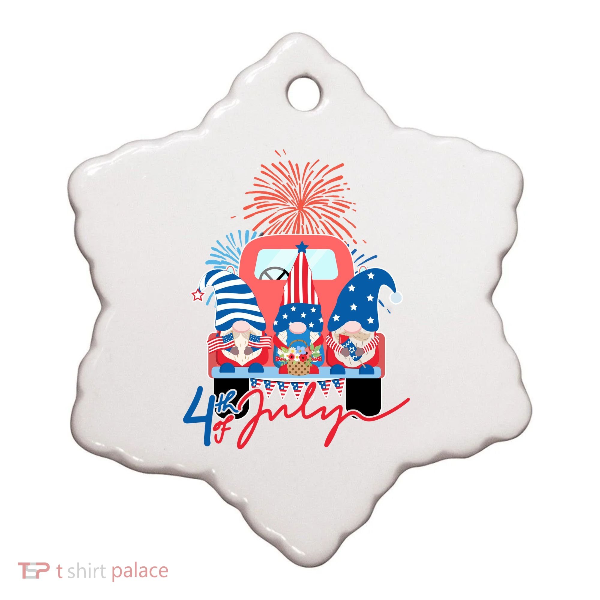 4th Of July Gnome Celebration Ceramic Ornament