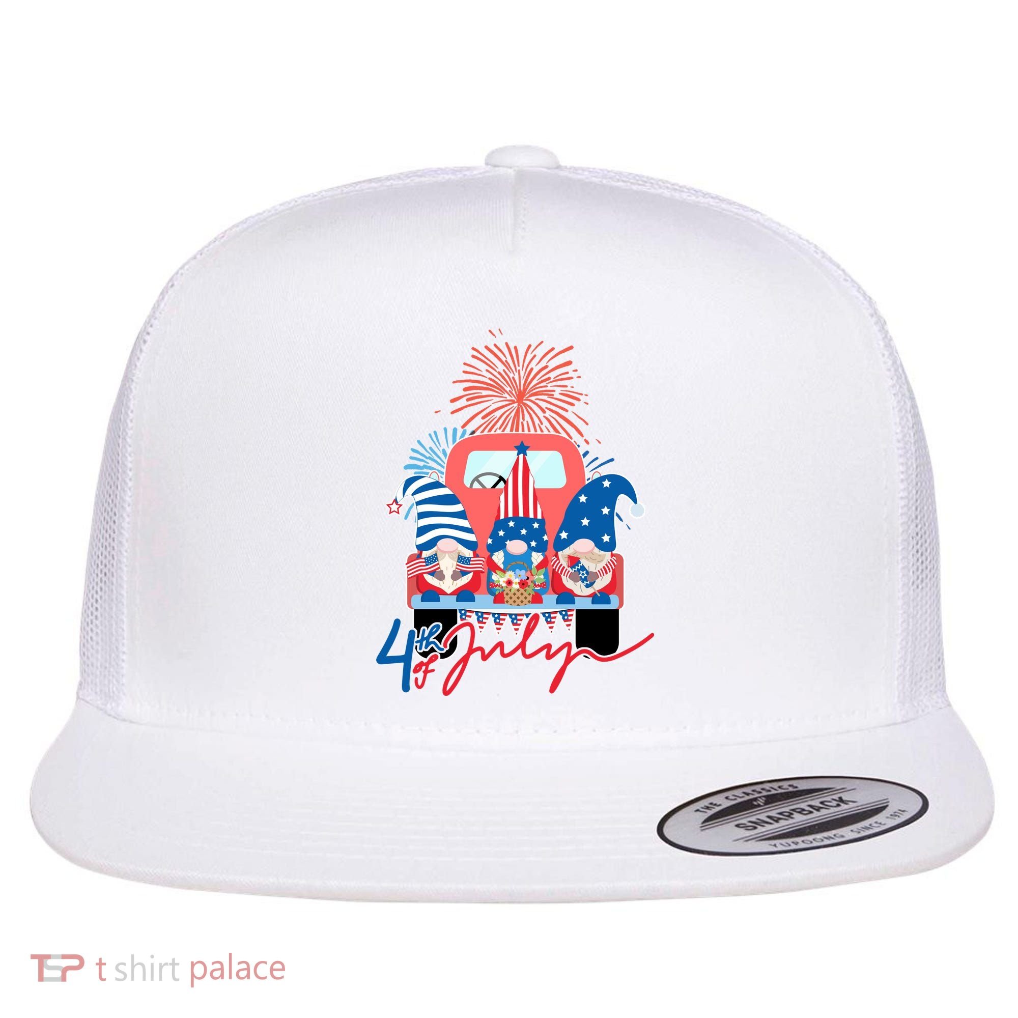 4th Of July Gnome Celebration Flat Bill Trucker Hat