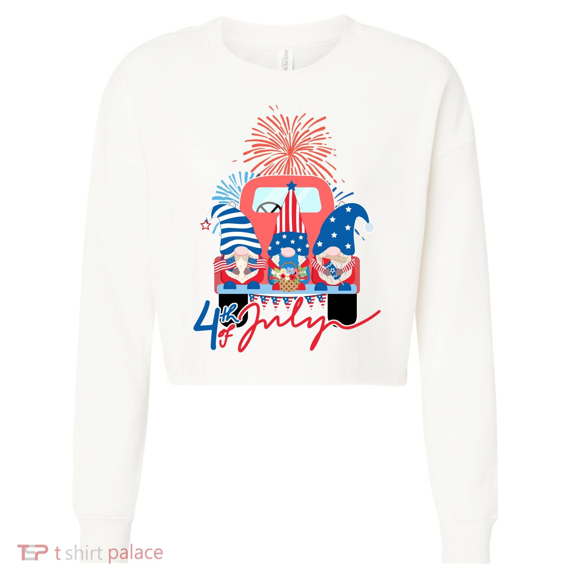 4th Of July Gnome Celebration Cropped Pullover Crew