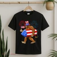 4th Of July Bigfoot American Flag Fireworks Sasquatch T-Shirt thumb 2