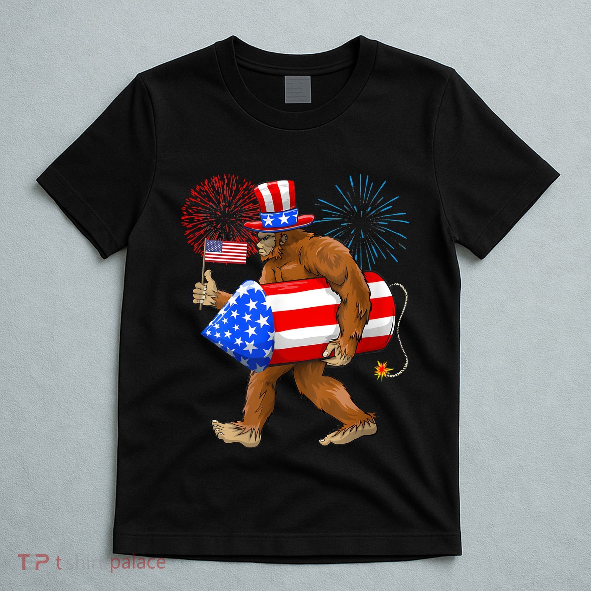 4th Of July Bigfoot American Flag Fireworks Sasquatch T-Shirt