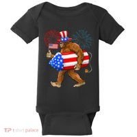 4th Of July Bigfoot American Flag Fireworks Sasquatch Baby Bodysuit thumb 0