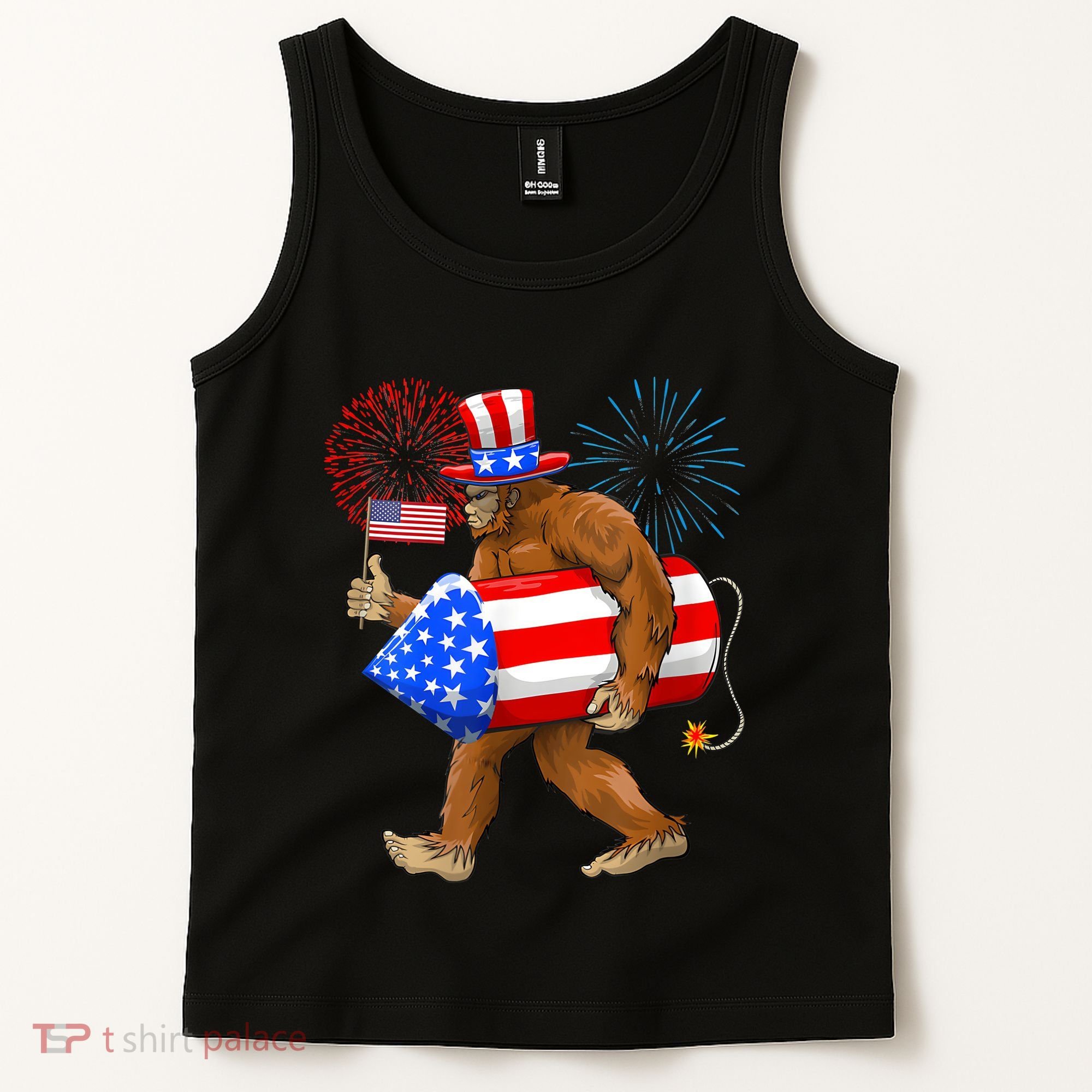 4th Of July Bigfoot American Flag Fireworks Sasquatch Tank Top