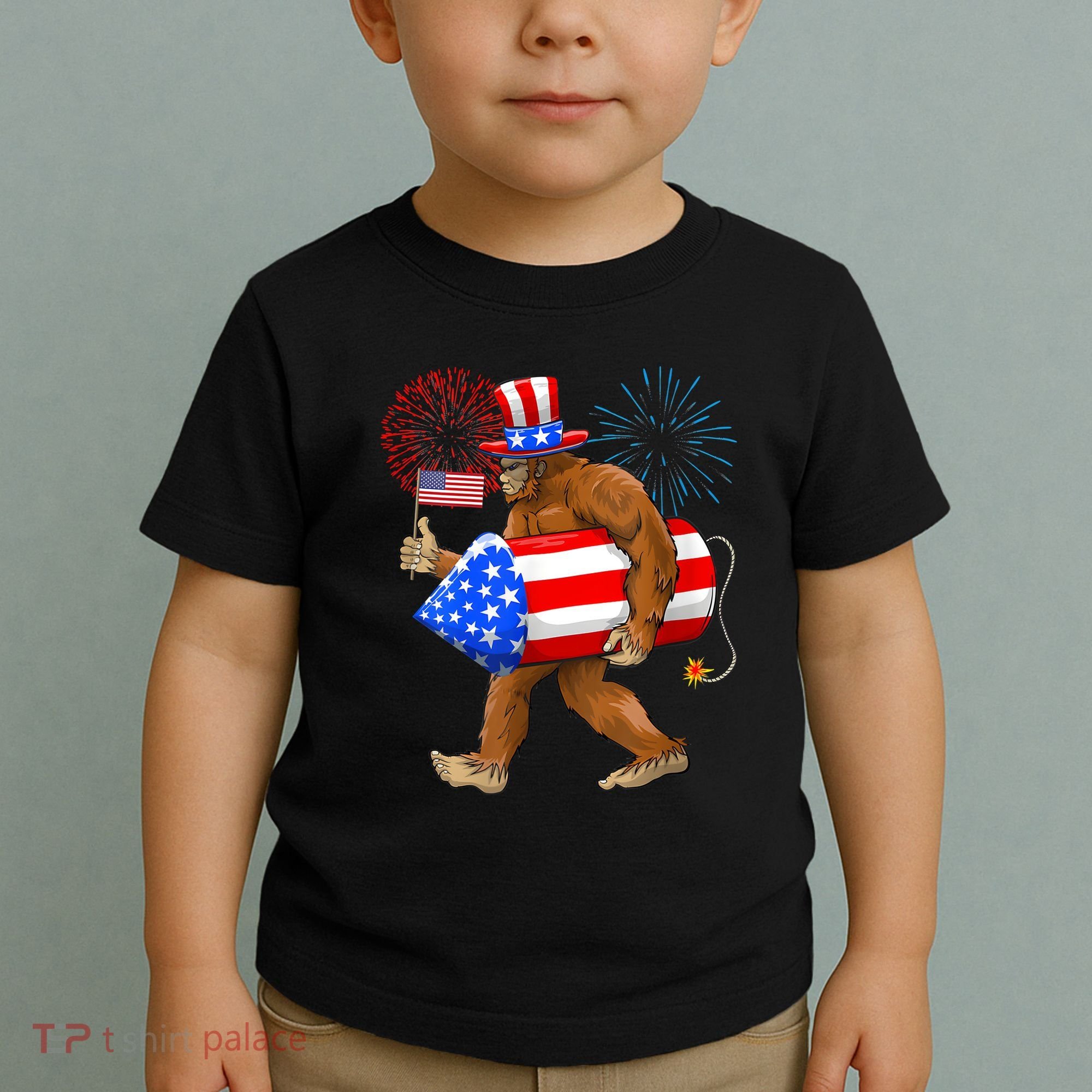 4th Of July Bigfoot American Flag Fireworks Sasquatch Toddler T-Shirt