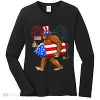 4th Of July Bigfoot American Flag Fireworks Sasquatch Women's Long Sleeve Shirt thumb 0