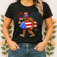 4th Of July Bigfoot American Flag Fireworks Sasquatch Women's T-Shirt thumb 2