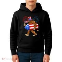 4th Of July Bigfoot American Flag Fireworks Sasquatch Kids Hoodie thumb 4