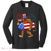 4th Of July Bigfoot American Flag Fireworks Sasquatch Kids Long Sleeve Shirt thumb 0