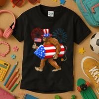 4th Of July Bigfoot American Flag Fireworks Sasquatch Kids T-Shirt thumb 3