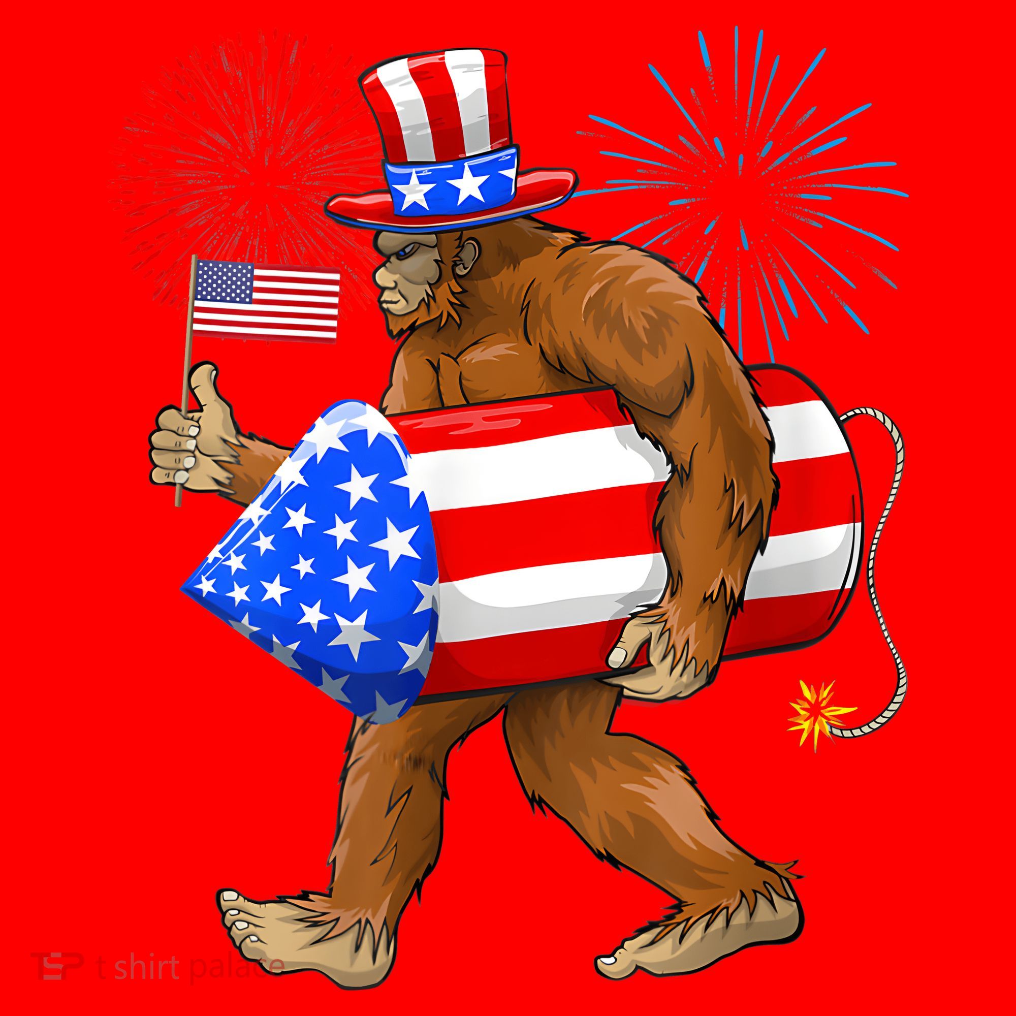 4th Of July Bigfoot American Flag Fireworks Sasquatch Santa Hat