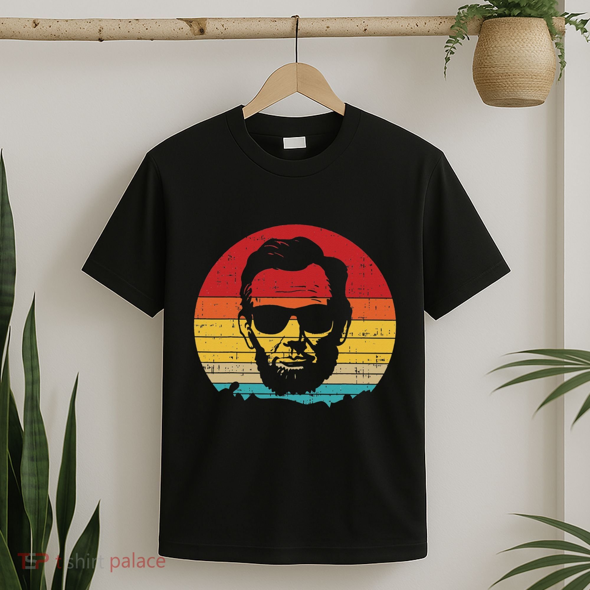 4th of July  Abe Abraham Lincoln Retro Sunset T-Shirt