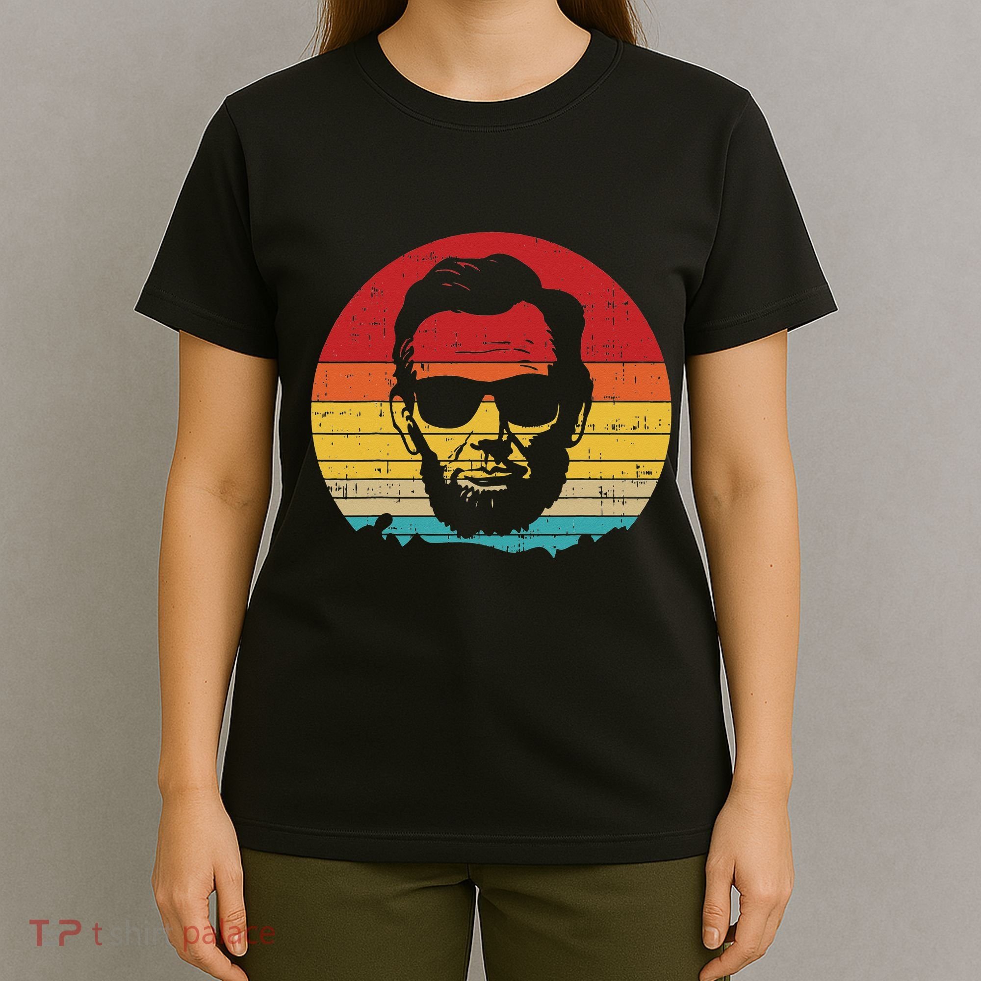 4th of July  Abe Abraham Lincoln Retro Sunset T-Shirt
