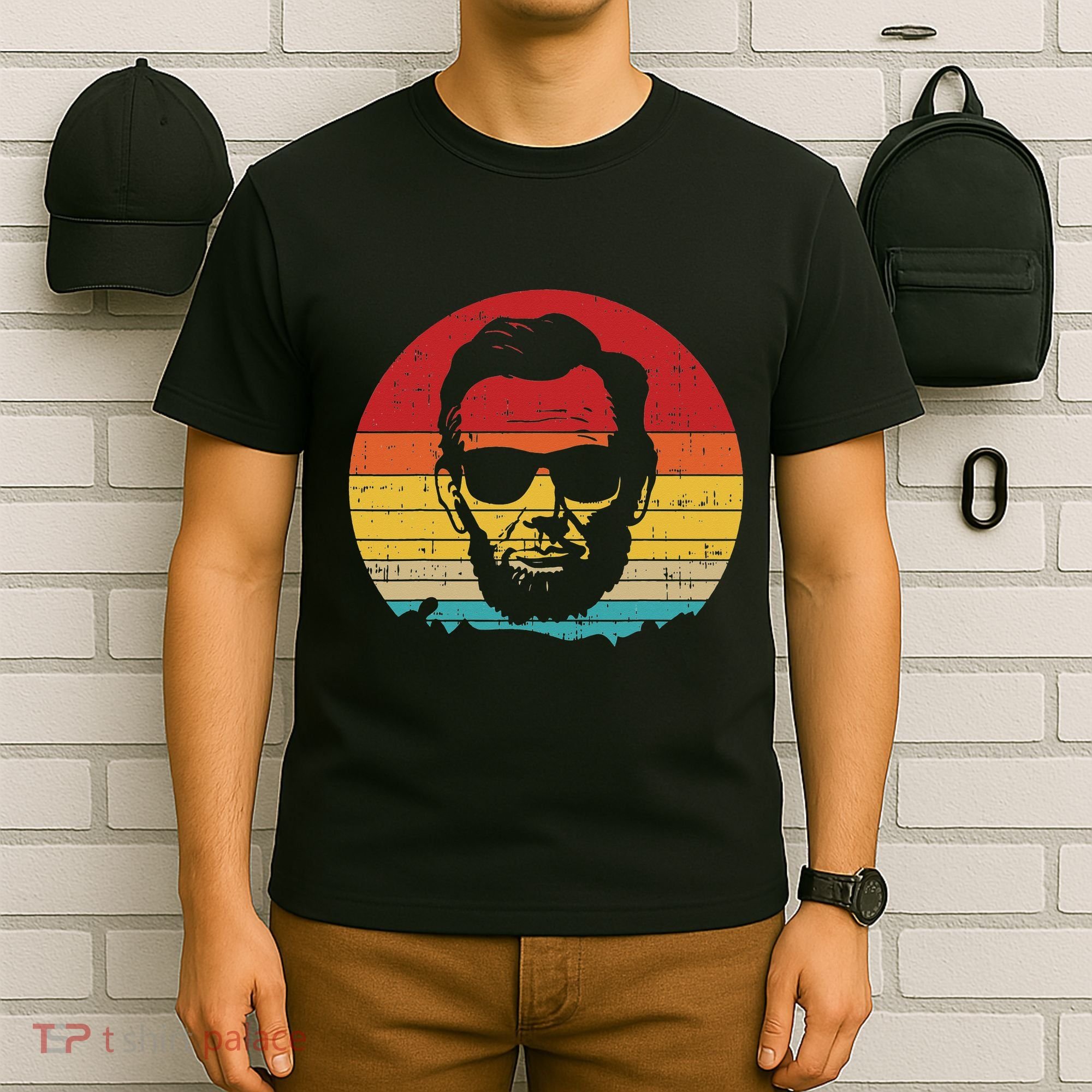 4th of July  Abe Abraham Lincoln Retro Sunset T-Shirt