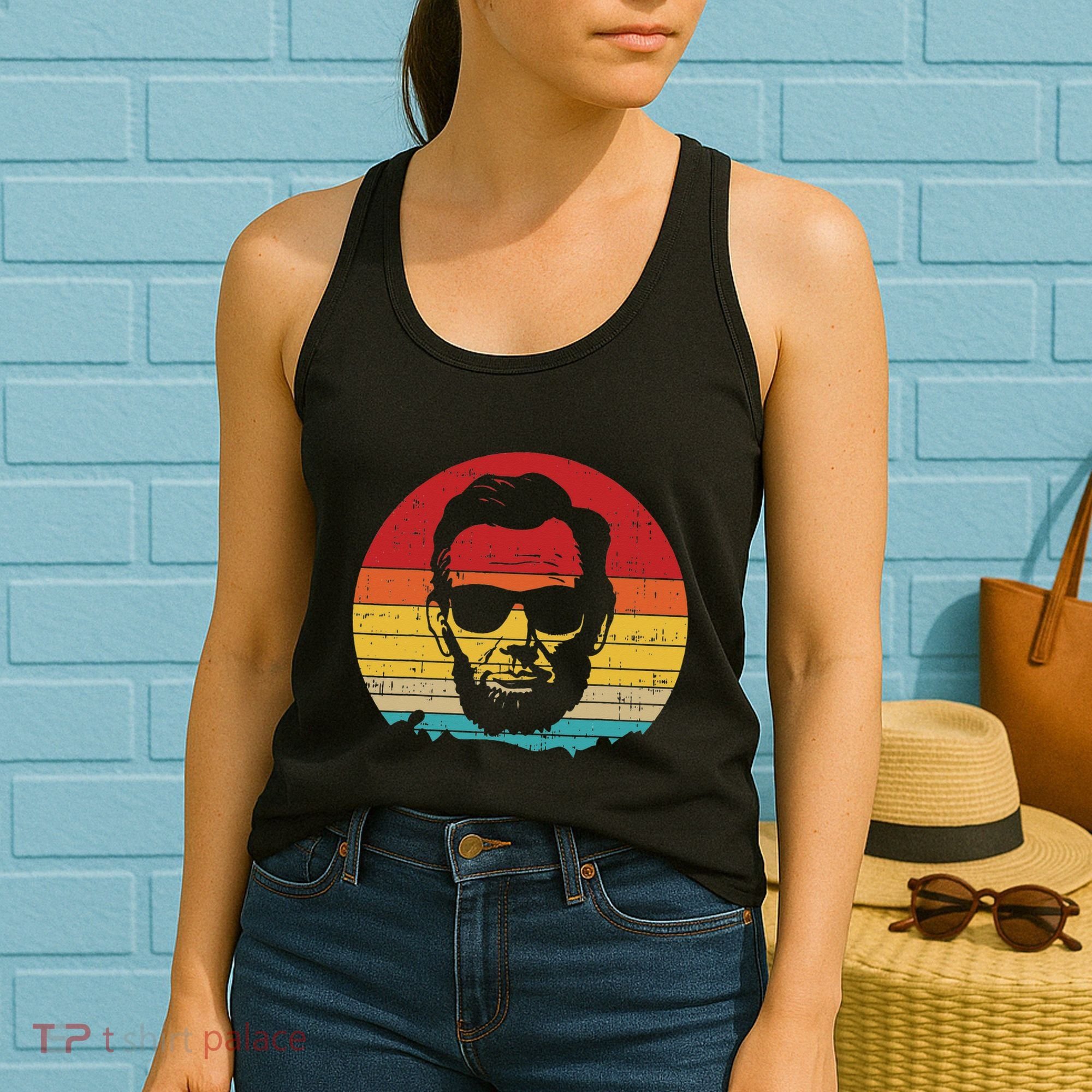 4th of July  Abe Abraham Lincoln Retro Sunset Women's Tank Top