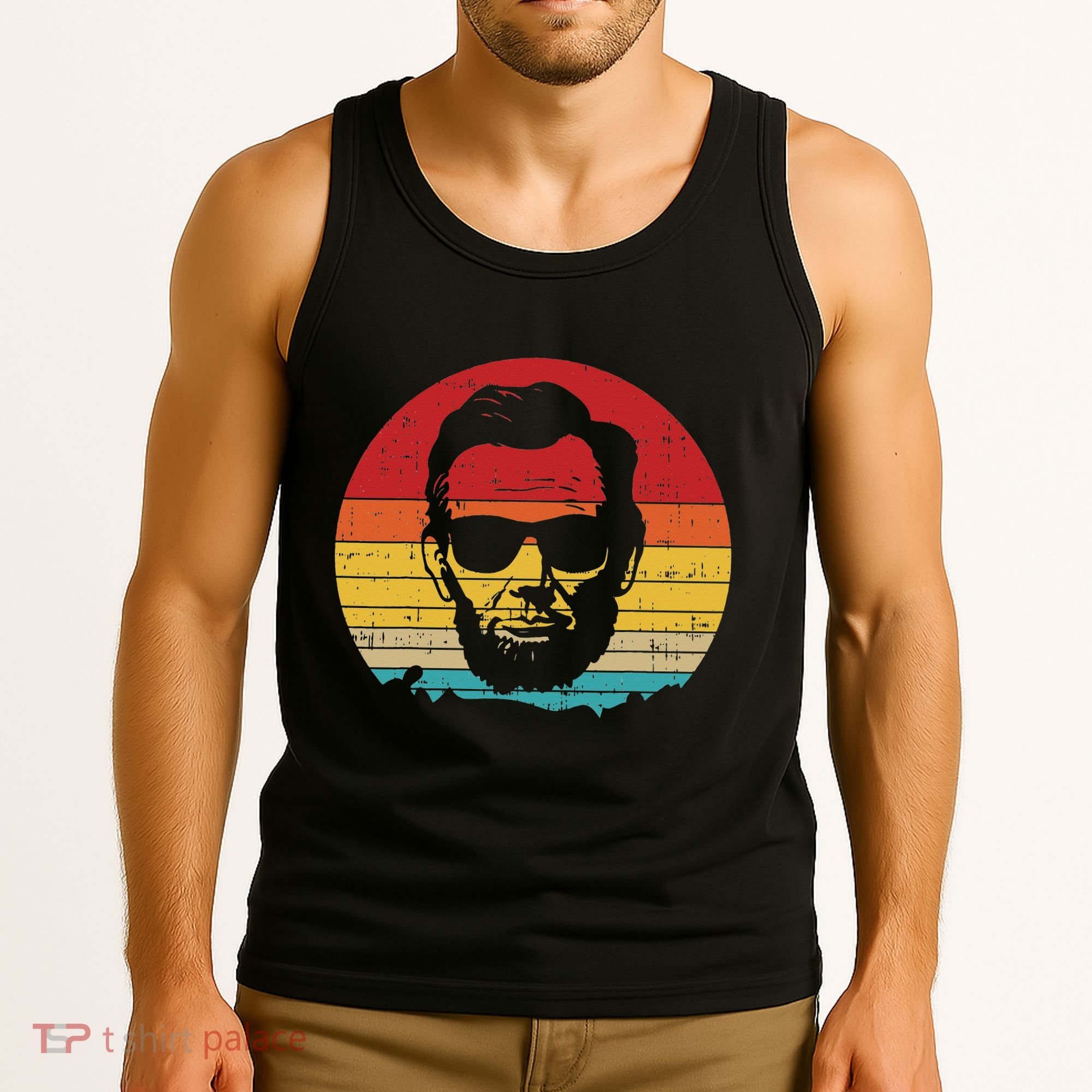 4th of July  Abe Abraham Lincoln Retro Sunset Tank Top
