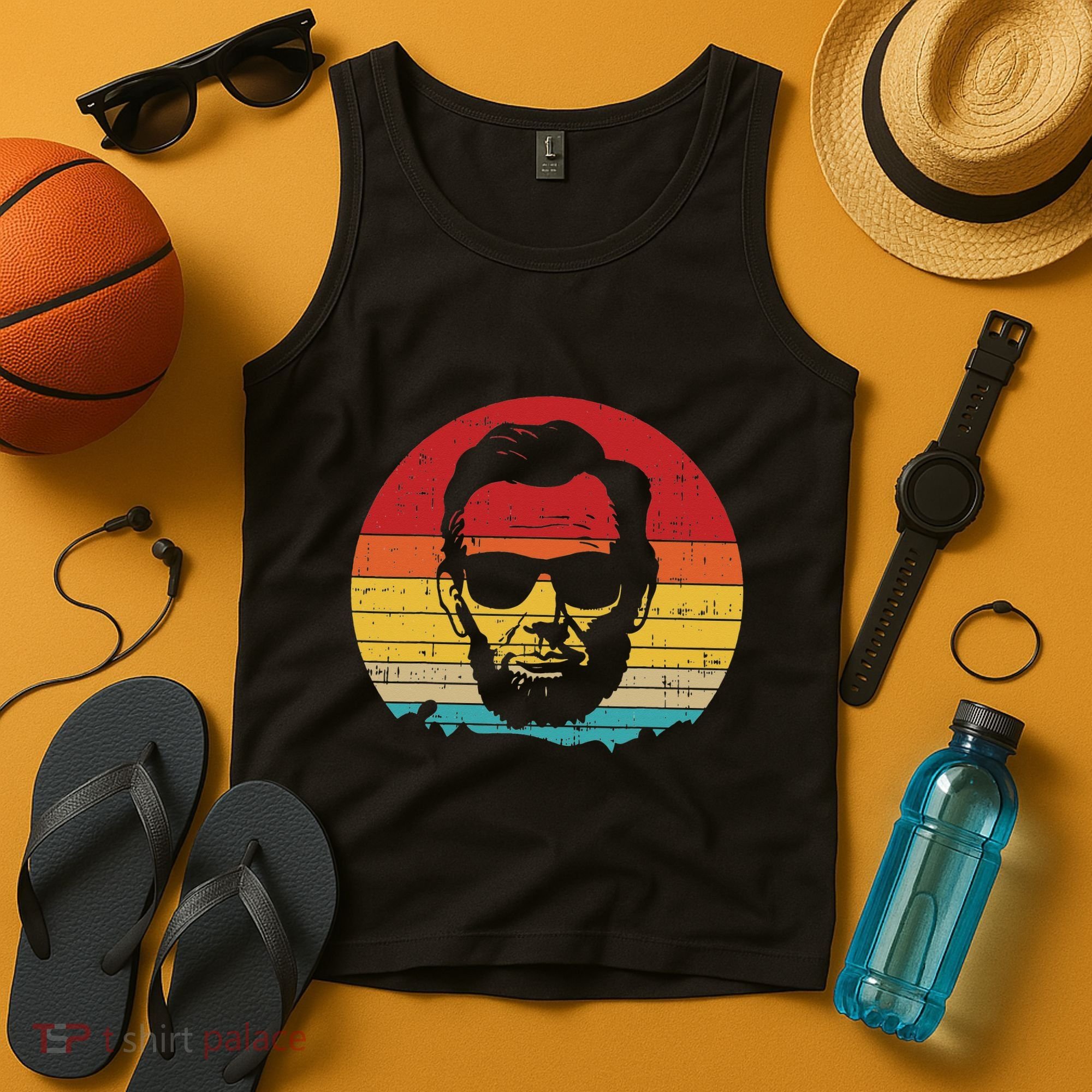 4th of July  Abe Abraham Lincoln Retro Sunset Tank Top