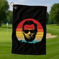 4th of July  Abe Abraham Lincoln Retro Sunset Golf Towel thumb 1