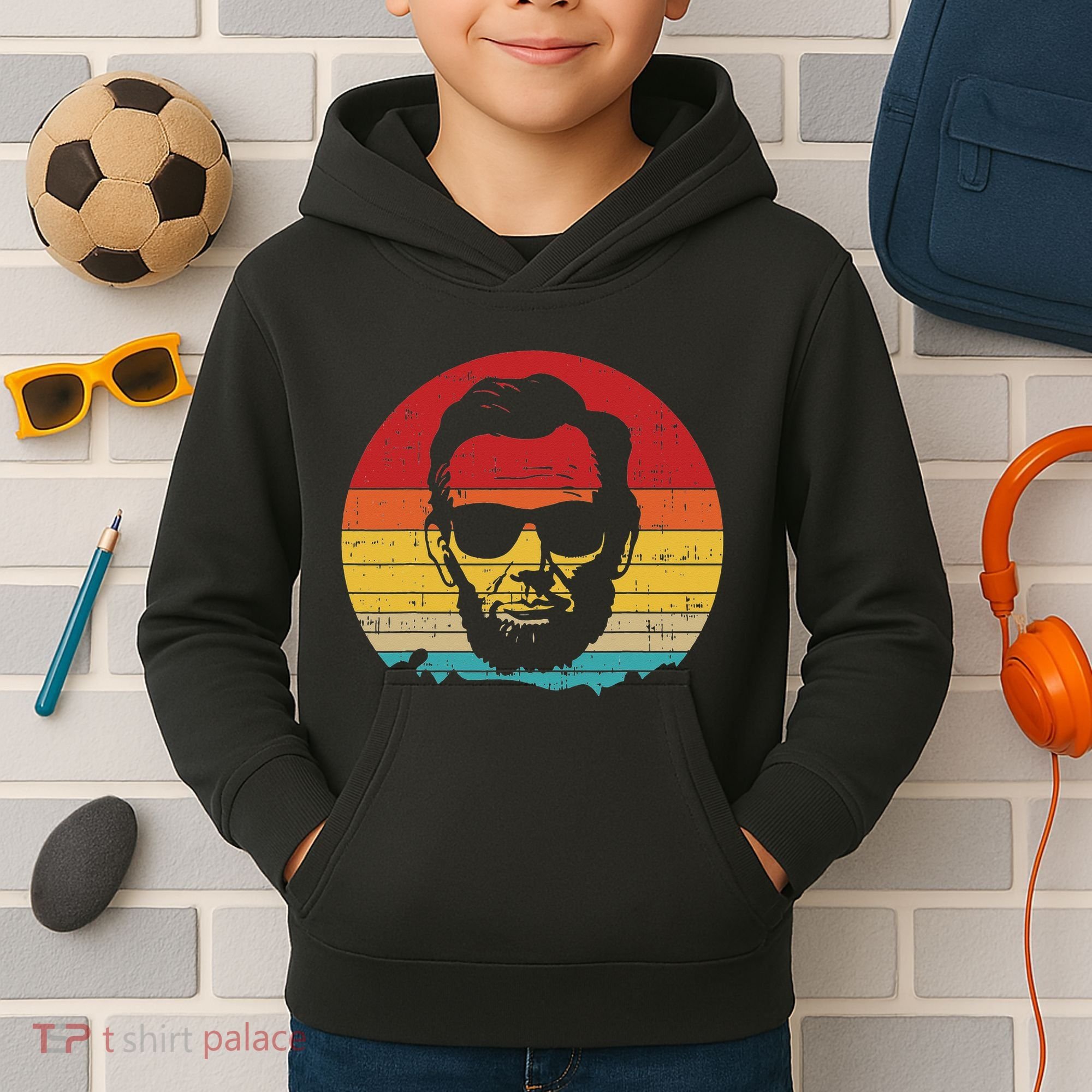 4th of July  Abe Abraham Lincoln Retro Sunset Kids Hoodie