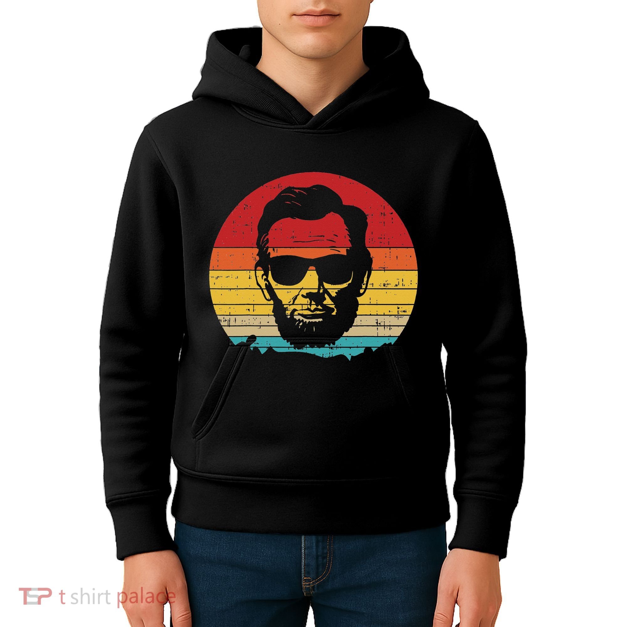 4th of July  Abe Abraham Lincoln Retro Sunset Kids Hoodie