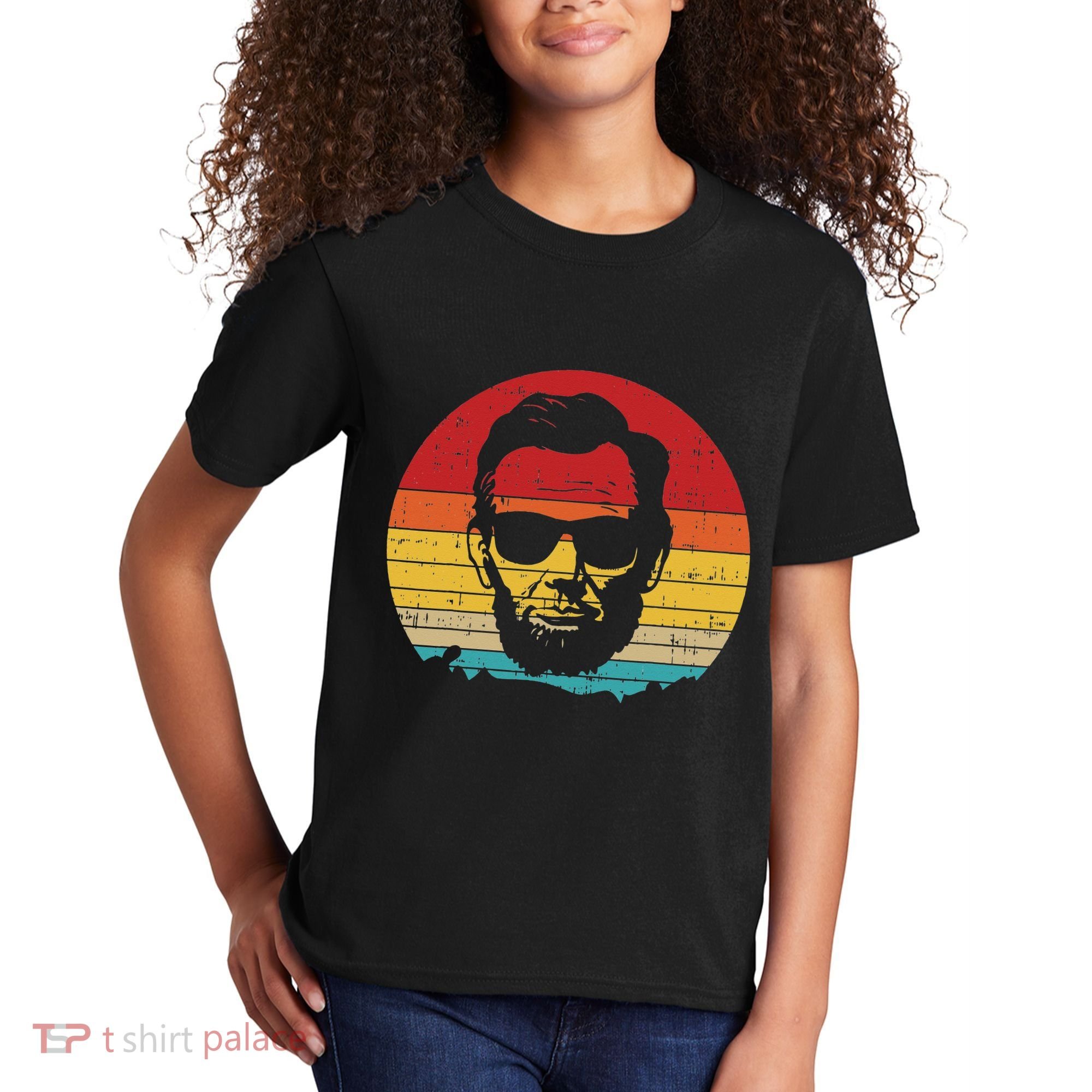 4th of July  Abe Abraham Lincoln Retro Sunset Kids T-Shirt