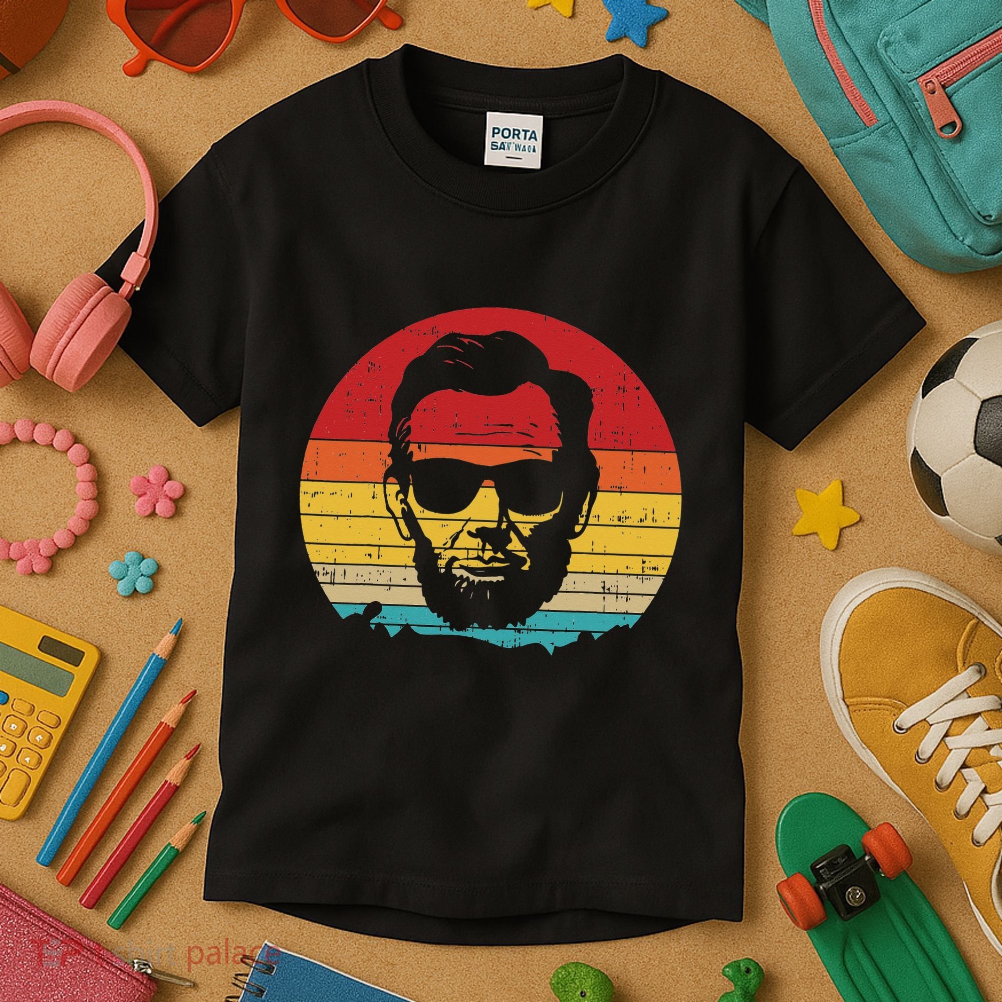 4th of July  Abe Abraham Lincoln Retro Sunset Kids T-Shirt