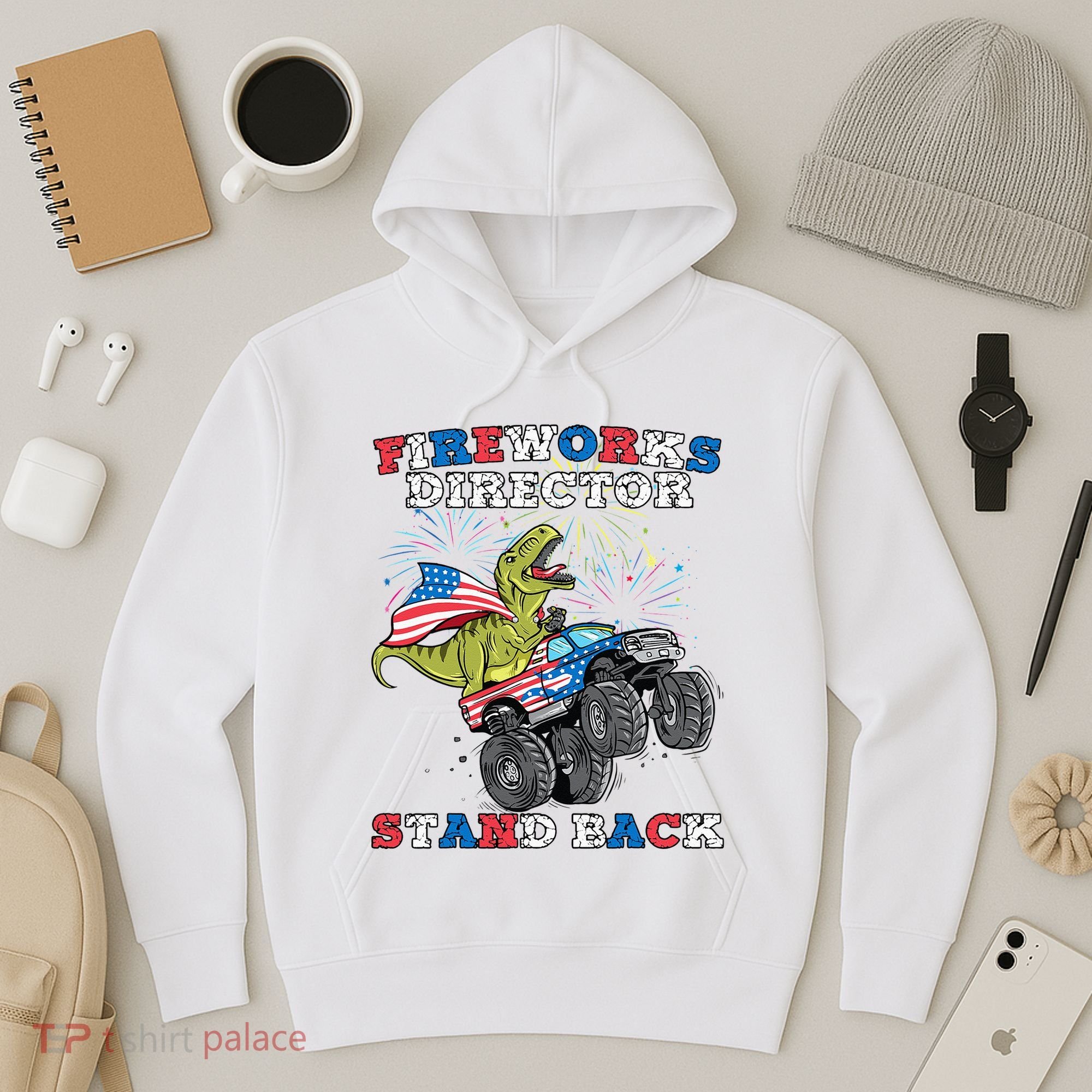 4th of July Fireworks Director T Rex Monster Truck Hoodie