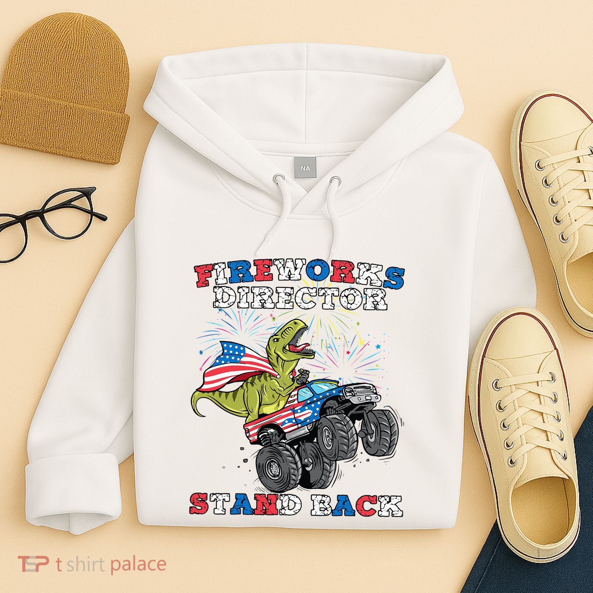 4th of July Fireworks Director T Rex Monster Truck Hoodie
