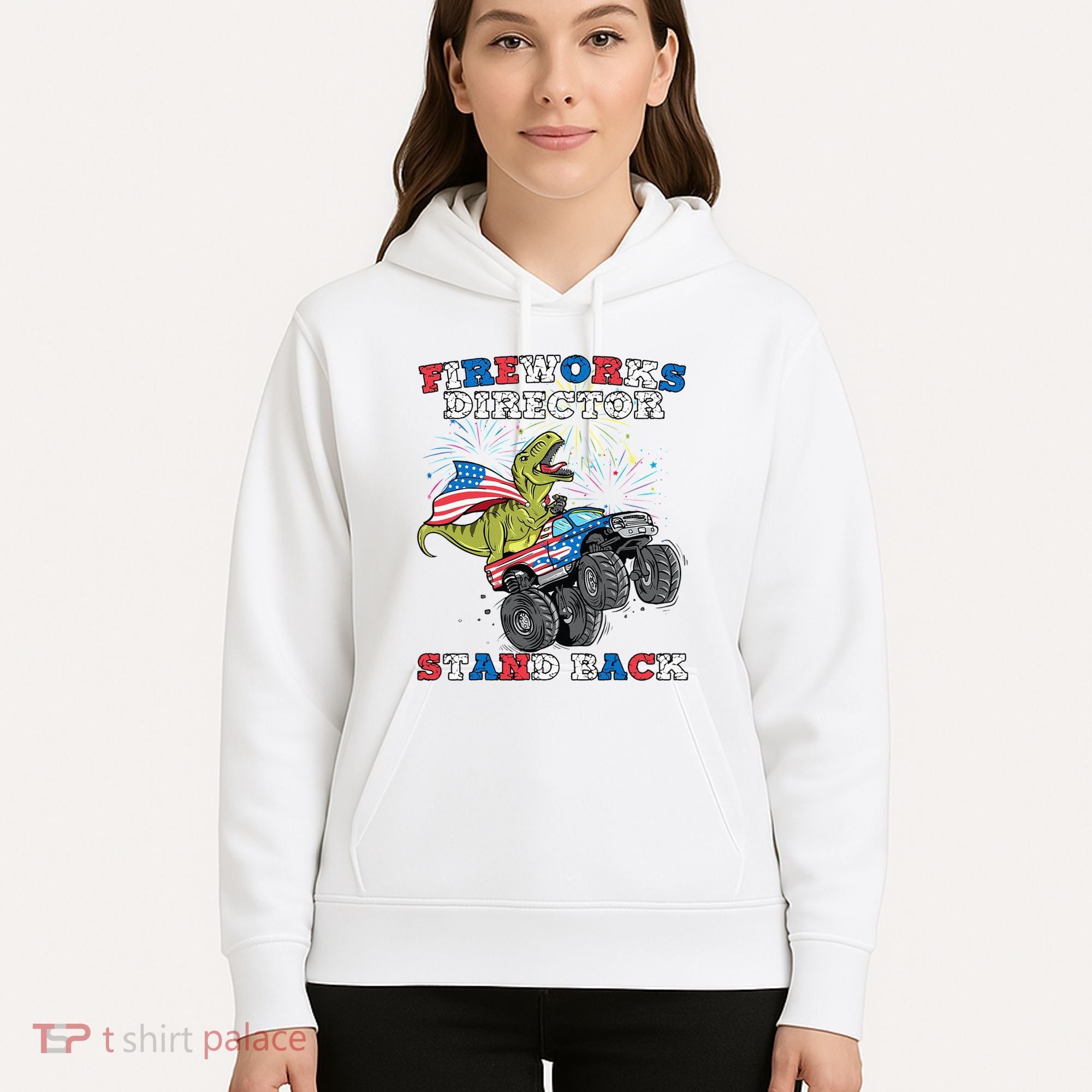 4th of July Fireworks Director T Rex Monster Truck Hoodie
