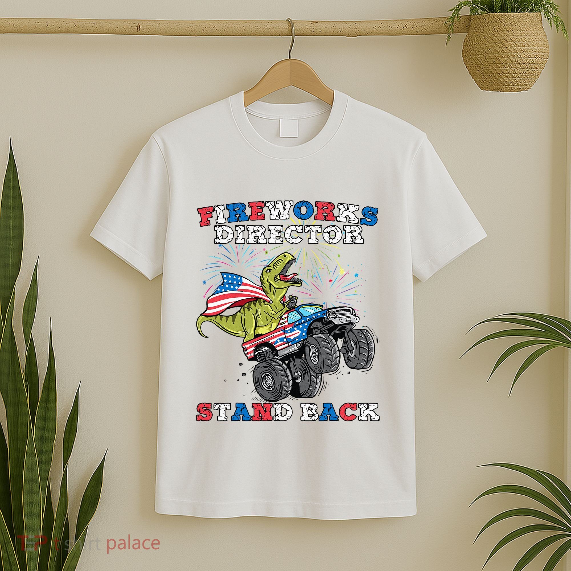4th of July Fireworks Director T Rex Monster Truck T-Shirt