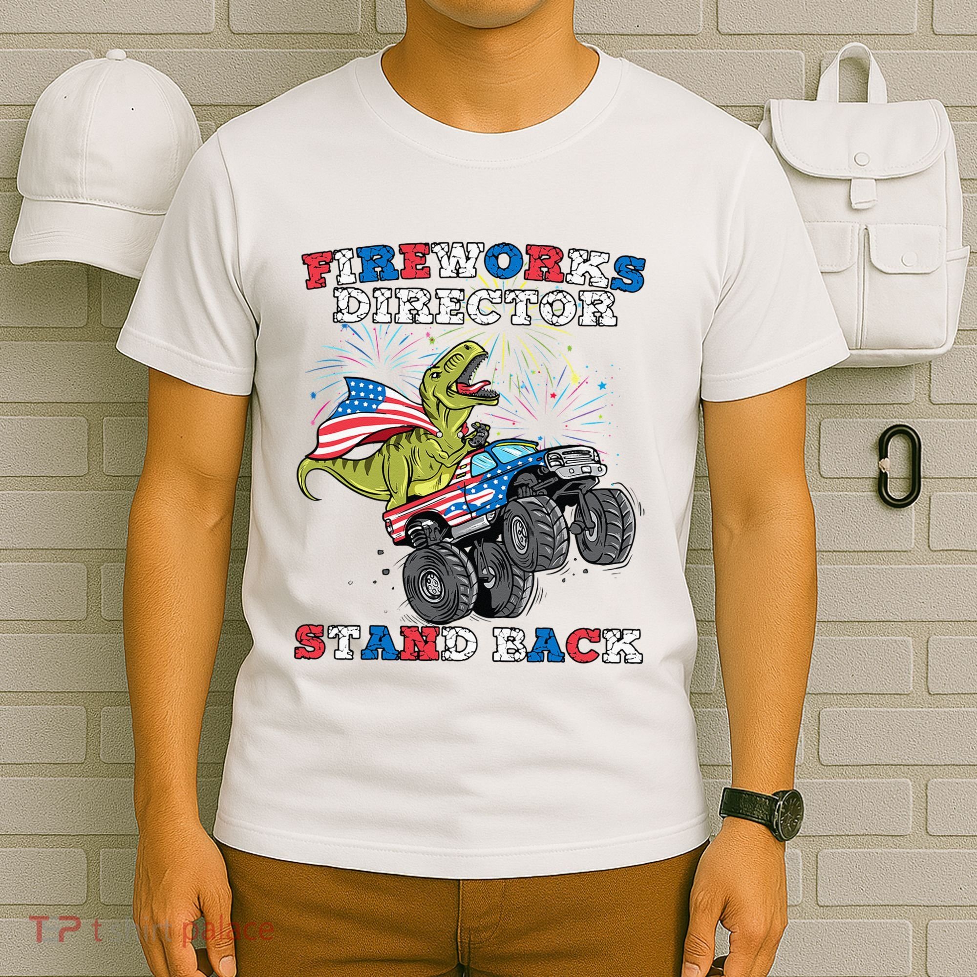 4th of July Fireworks Director T Rex Monster Truck T-Shirt