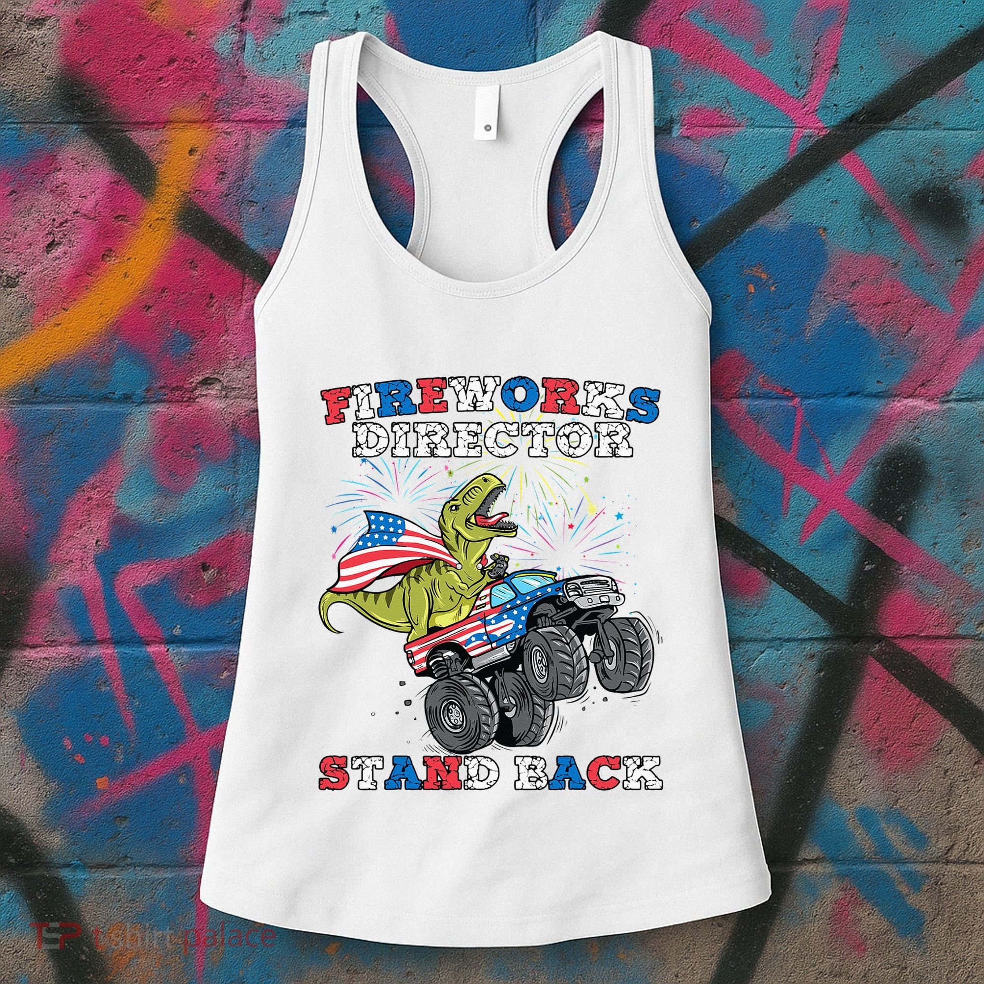 4th of July Fireworks Director T Rex Monster Truck Women's Tank Top