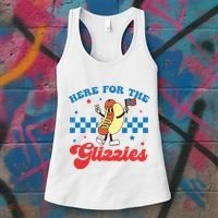 4th Of July Here For The Glizzies Funny Hot Dog Humor Women's Tank Top thumb 3
