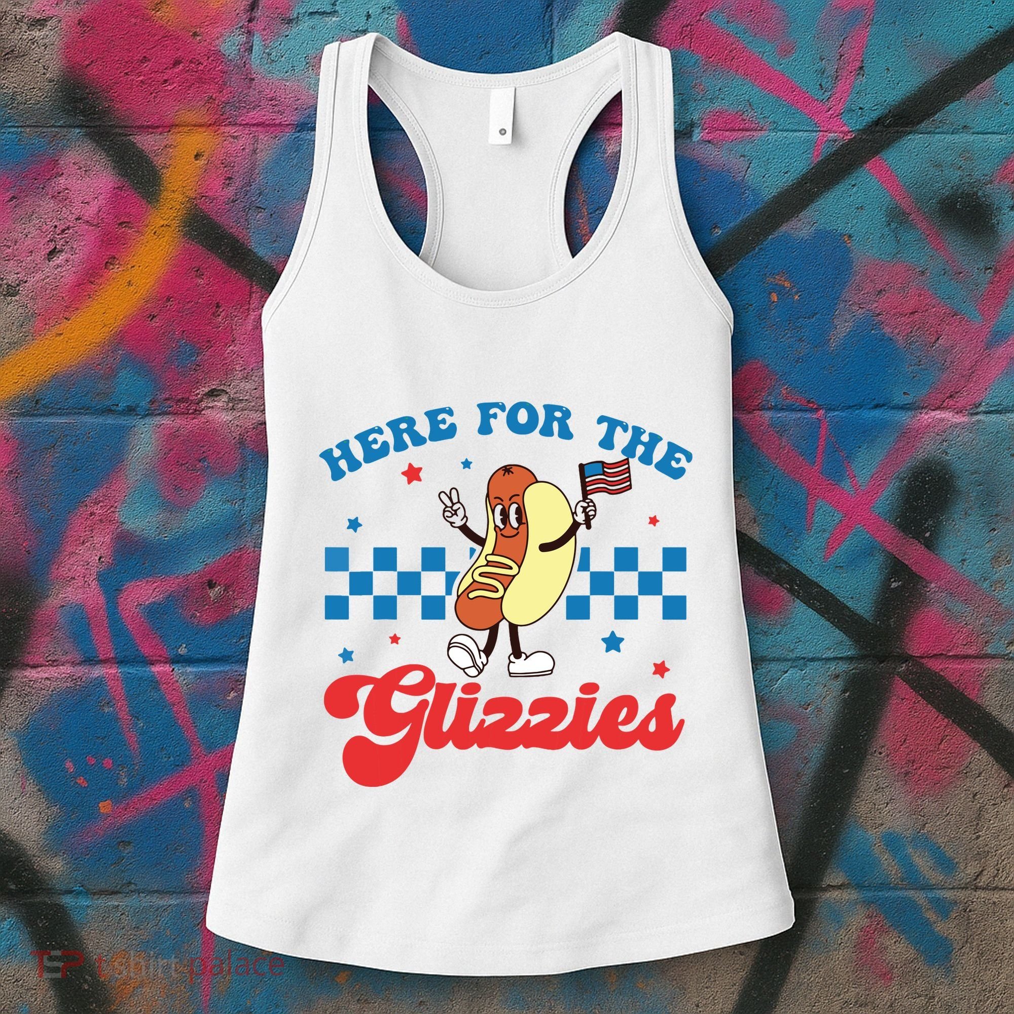 4th Of July Here For The Glizzies Funny Hot Dog Humor Women's Tank Top