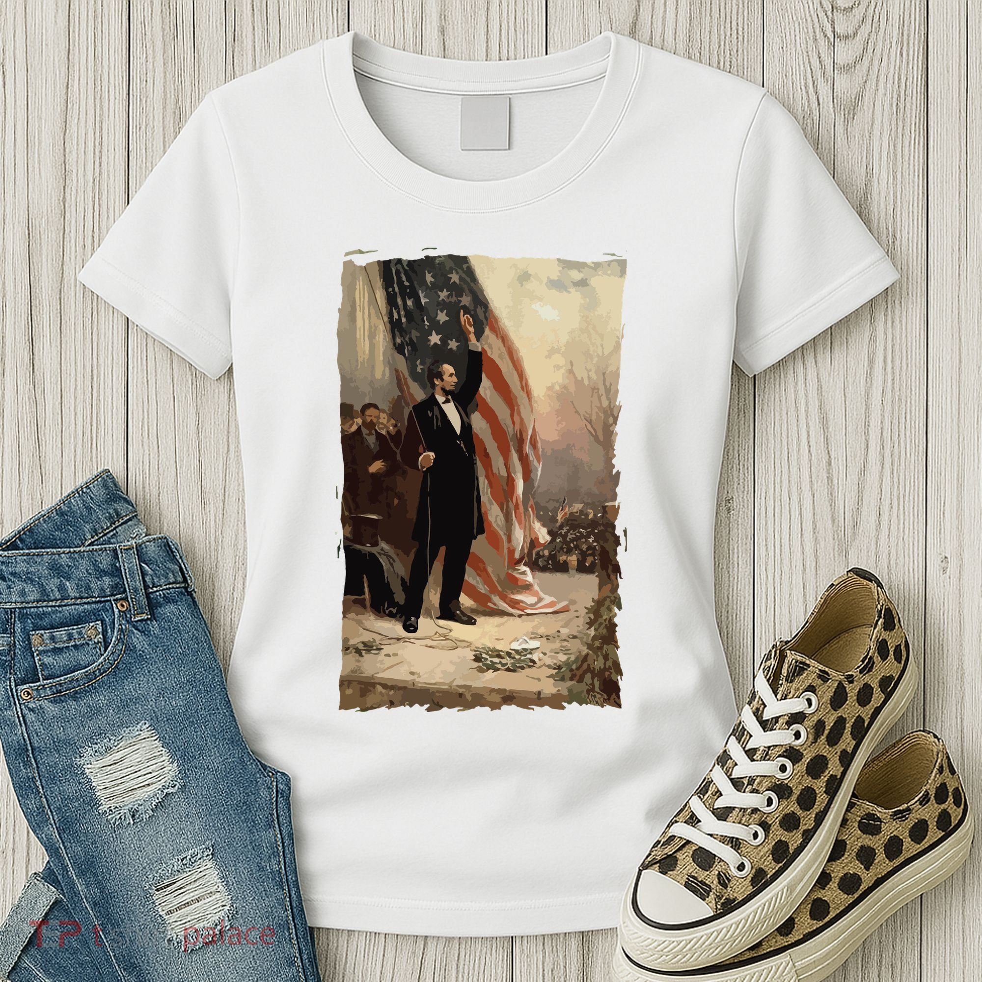 4th Of July Independence Day American Flag Abraham Lincoln Women's T-Shirt