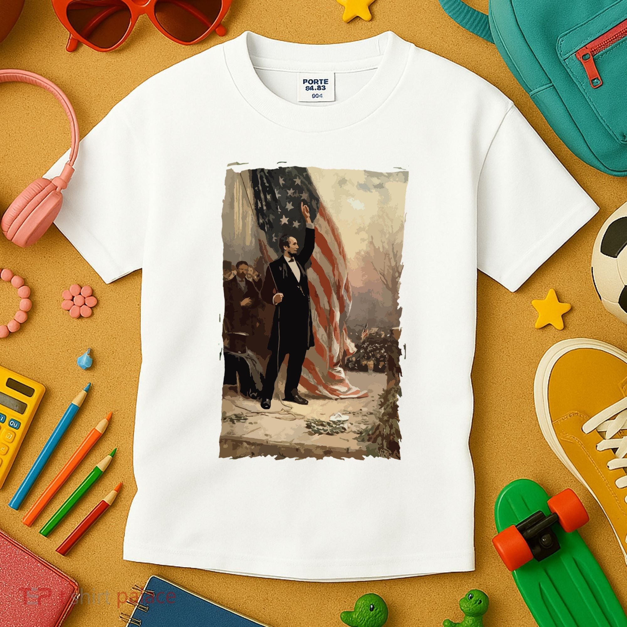 4th Of July Independence Day American Flag Abraham Lincoln Kids T-Shirt