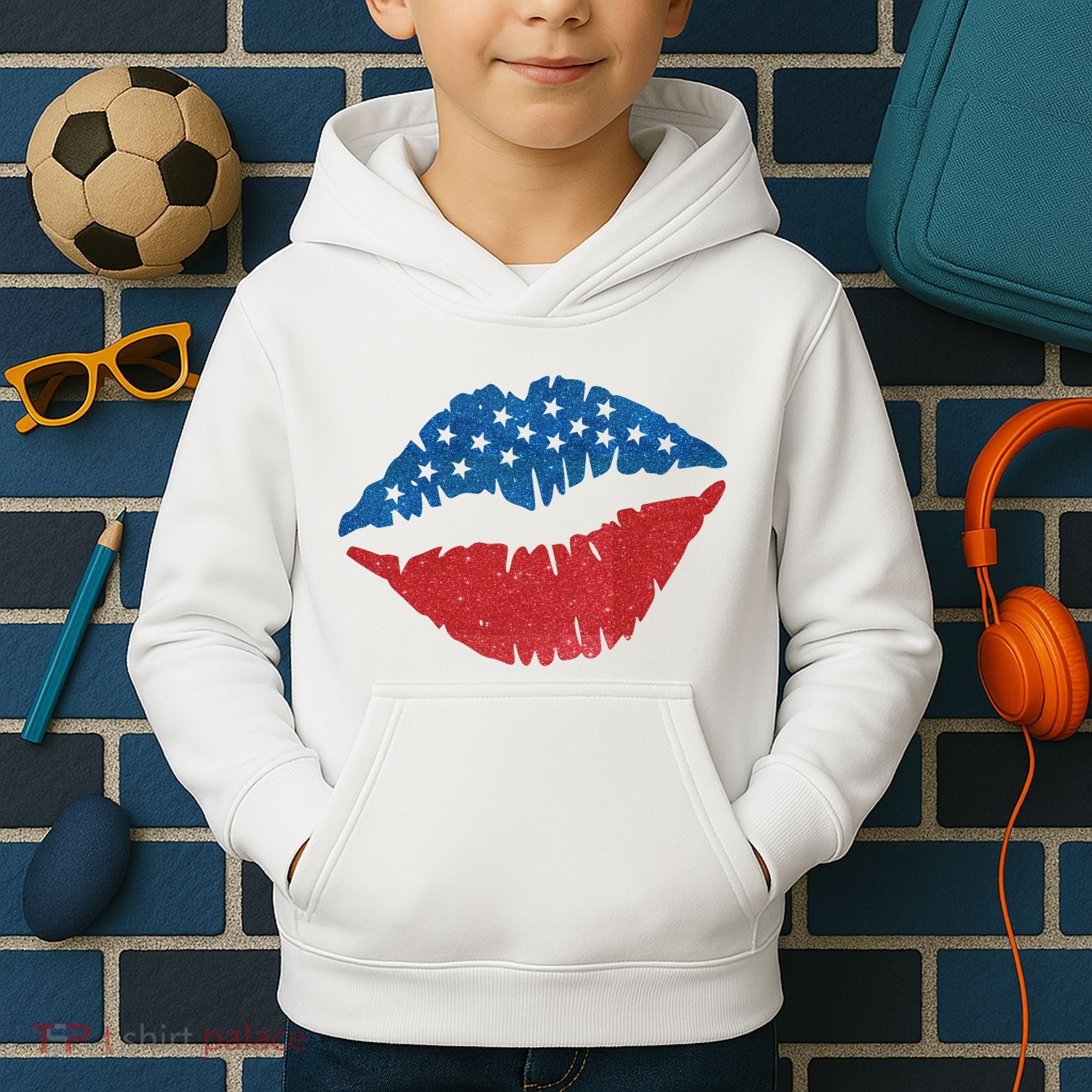 4th Of July Lips Holiday Kids Hoodie