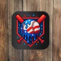 4th Of July Baseball  - USA Flag Ice Cream Drip  - Patriotic Summer Gift Coaster thumb 0