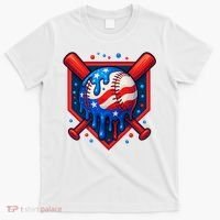 4th Of July Baseball  - USA Flag Ice Cream Drip  - Patriotic Summer Gift T-Shirt thumb 0