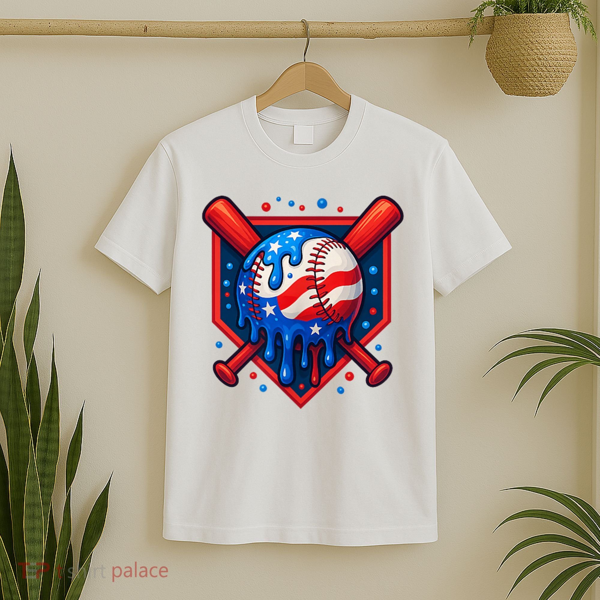 4th Of July Baseball  - USA Flag Ice Cream Drip  - Patriotic Summer Gift T-Shirt