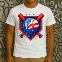 4th Of July Baseball  - USA Flag Ice Cream Drip  - Patriotic Summer Gift T-Shirt thumb 3