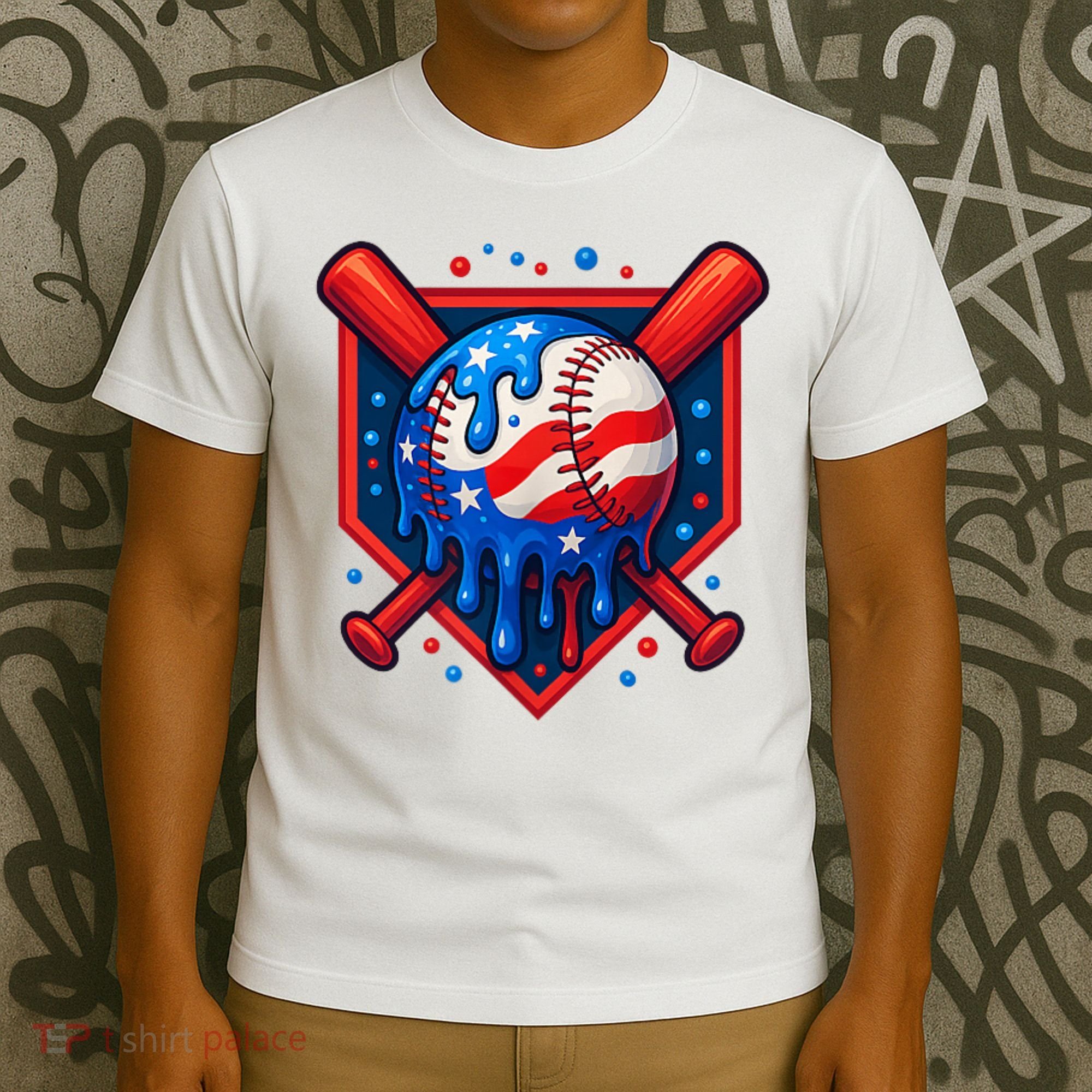 4th Of July Baseball  - USA Flag Ice Cream Drip  - Patriotic Summer Gift T-Shirt