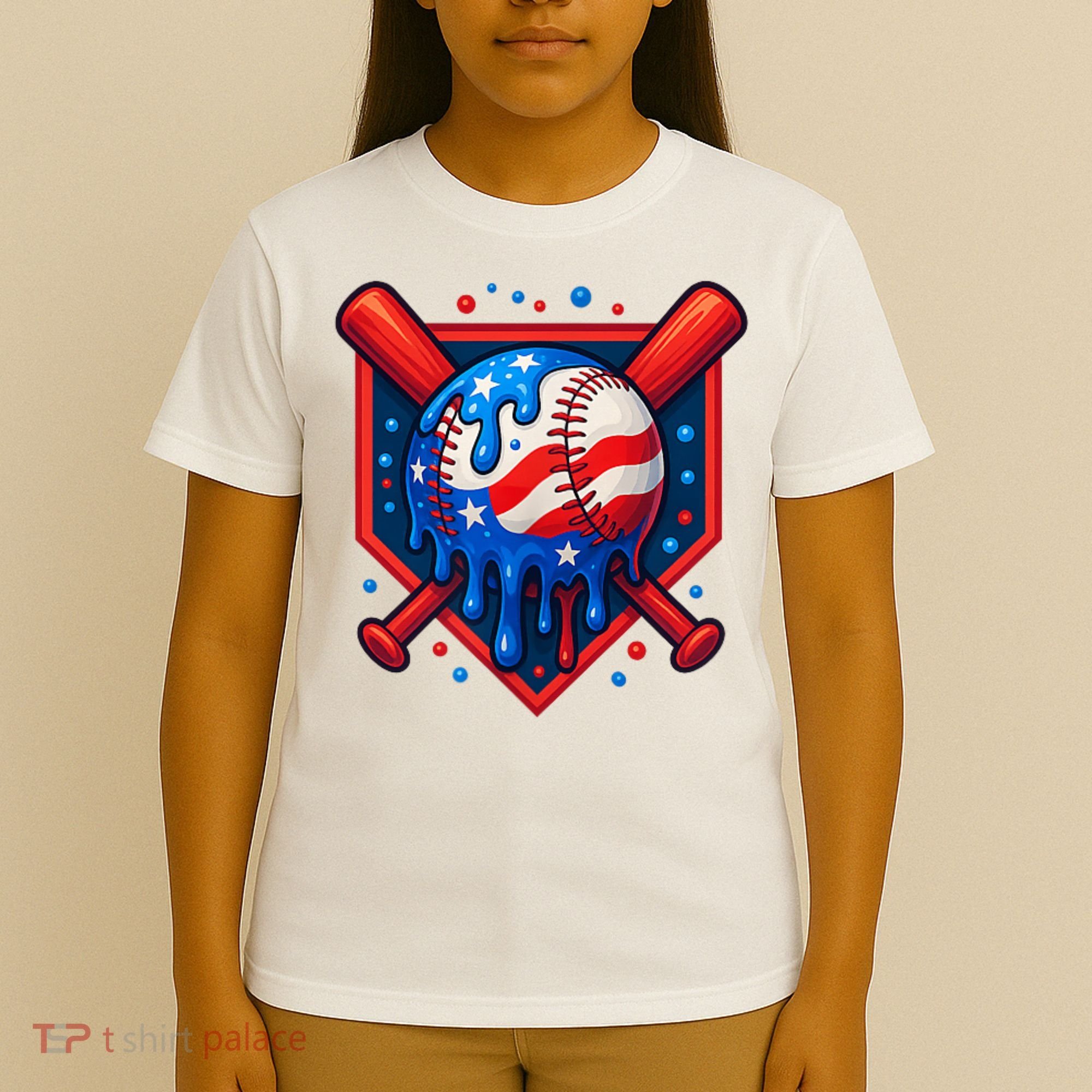 4th Of July Baseball  - USA Flag Ice Cream Drip  - Patriotic Summer Gift T-Shirt