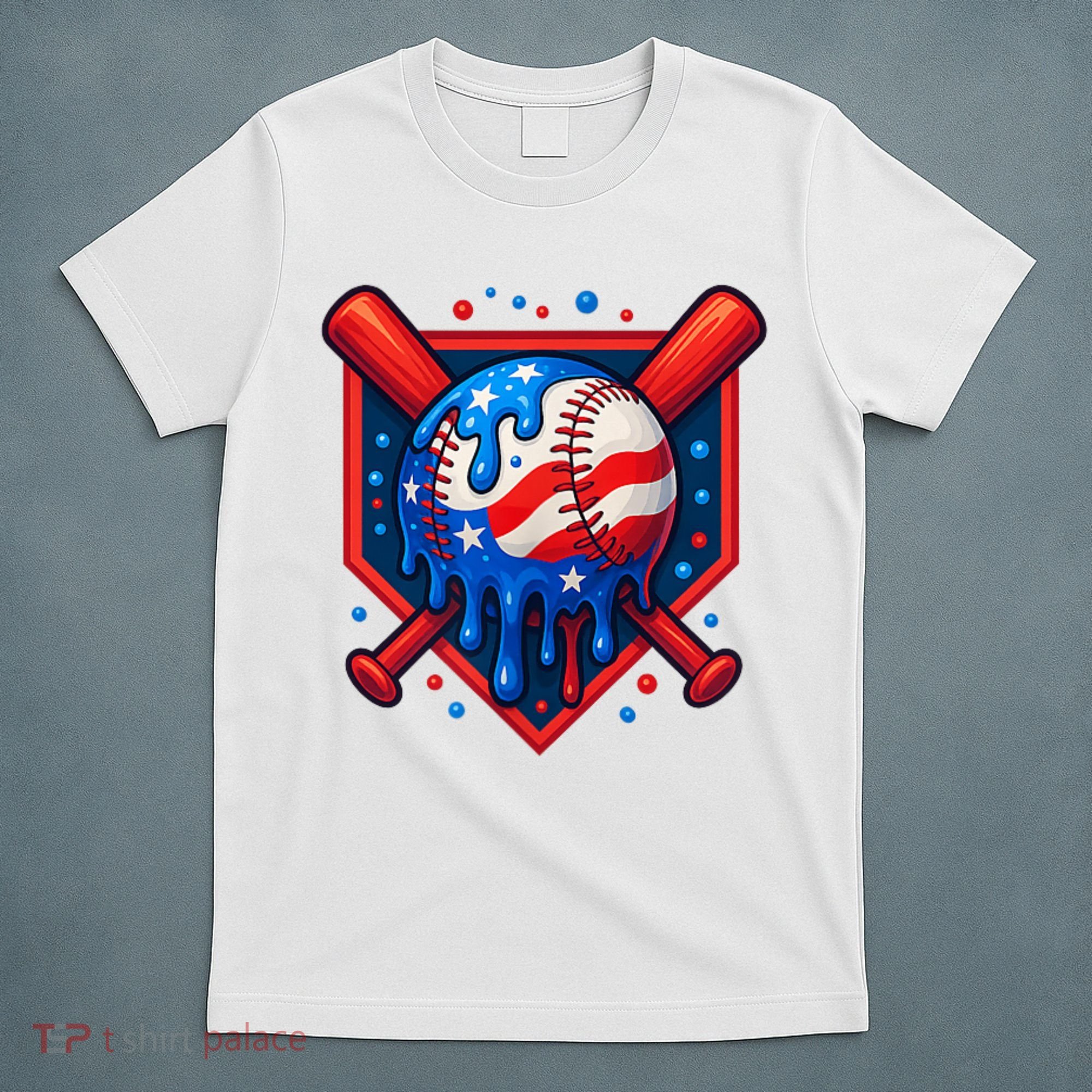 4th Of July Baseball  - USA Flag Ice Cream Drip  - Patriotic Summer Gift T-Shirt