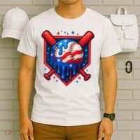 4th Of July Baseball  - USA Flag Ice Cream Drip  - Patriotic Summer Gift T-Shirt thumb 6