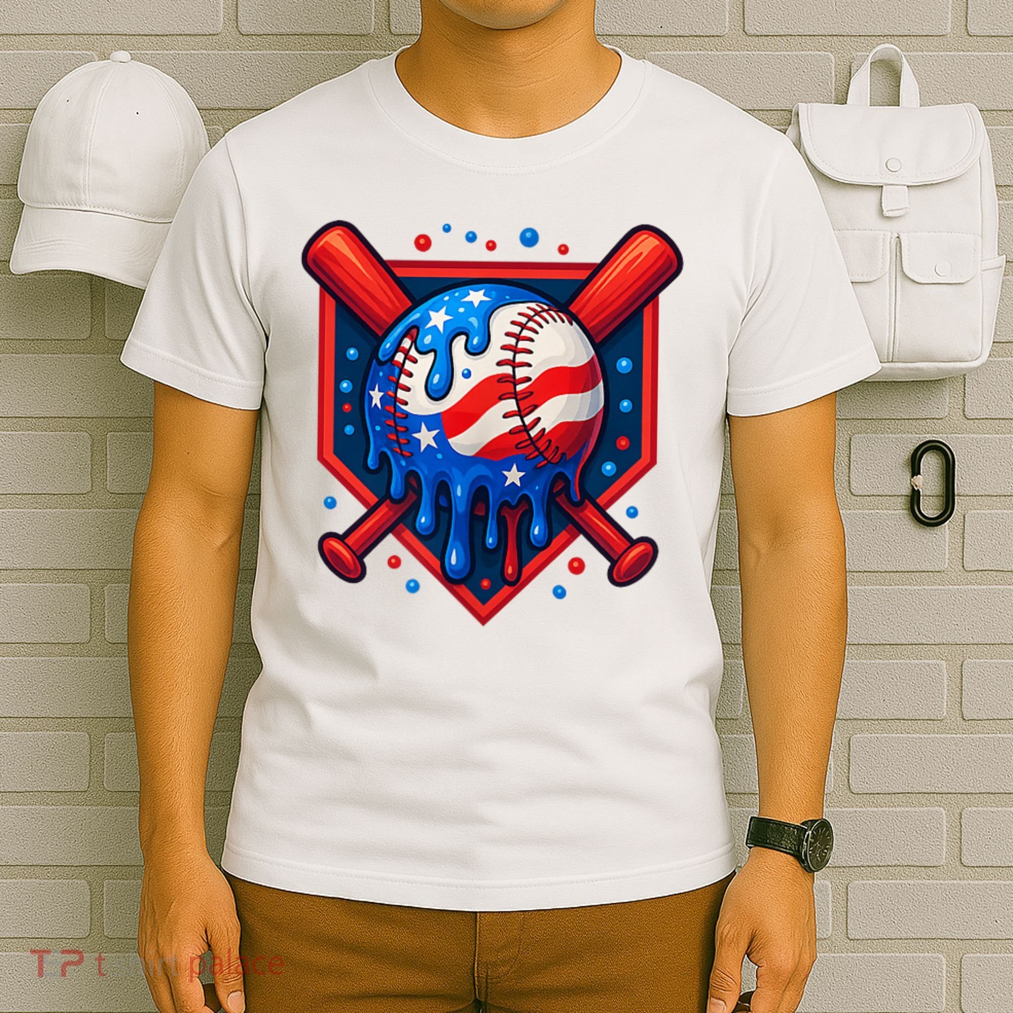 4th Of July Baseball  - USA Flag Ice Cream Drip  - Patriotic Summer Gift T-Shirt