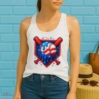 4th Of July Baseball  - USA Flag Ice Cream Drip  - Patriotic Summer Gift Women's Tank Top thumb 2