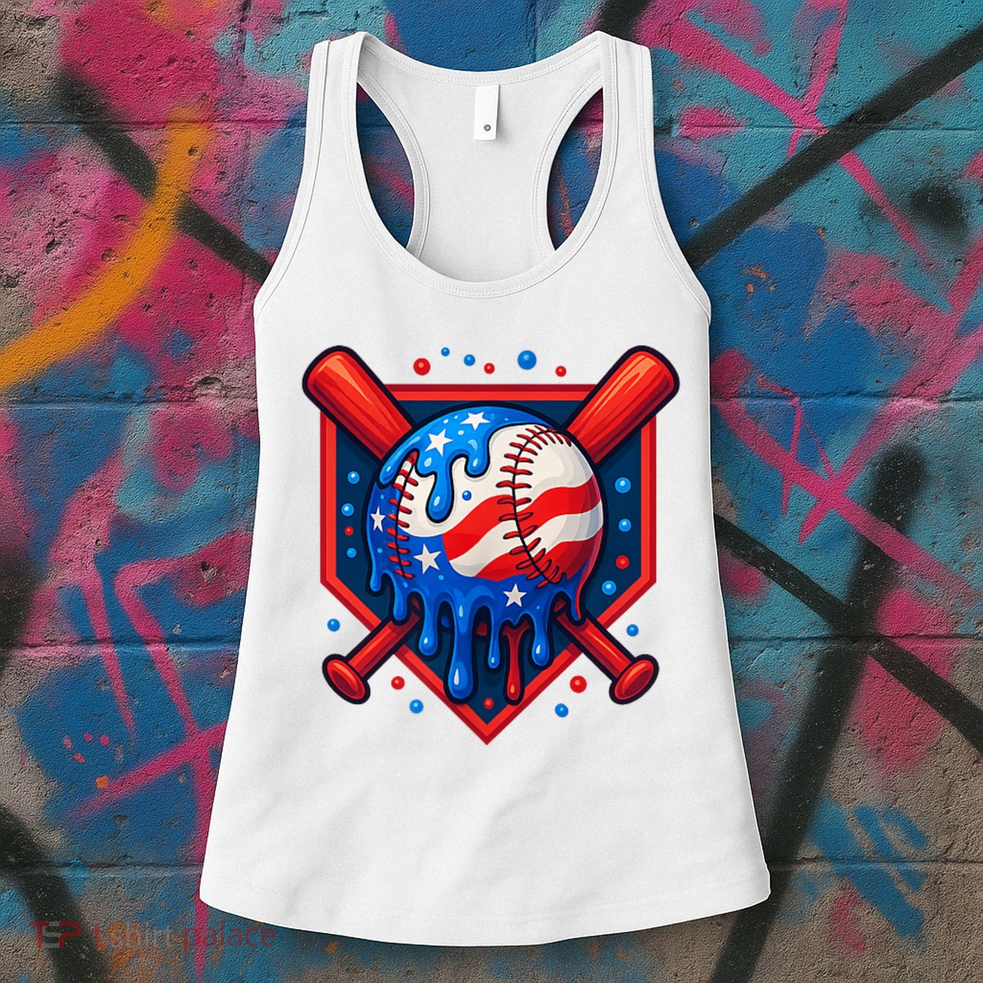 4th Of July Baseball  - USA Flag Ice Cream Drip  - Patriotic Summer Gift Women's Tank Top
