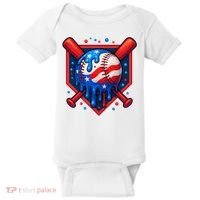 4th Of July Baseball  - USA Flag Ice Cream Drip  - Patriotic Summer Gift Baby Bodysuit thumb 0