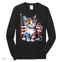 4th Of July Cat Mom American Flag Cat Lover Gift Long Sleeve Shirt thumb 0
